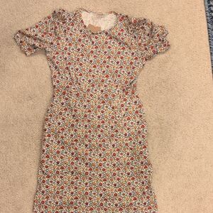 Red and White Puff Sleeve Sheath Dress